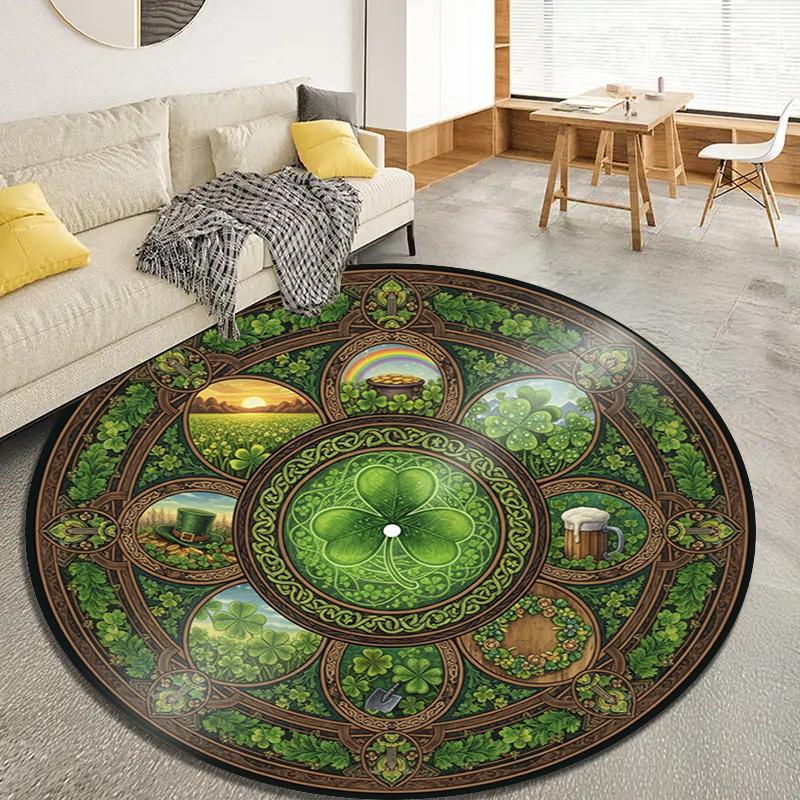 Mushroom Clover Round Area Rug,Carpet Rug for Living Room Bedroom Sofa Playroom Decor,Non-slip Floor Mat Q0027