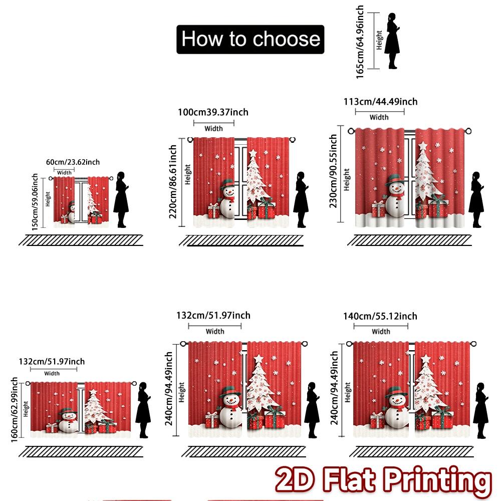 2pcs, 2D FLAT PRINTING Curtains (Without Rod) Snowy Festivity Christmas Holiday Curtains Semi-Sheer Curtains Versatile All