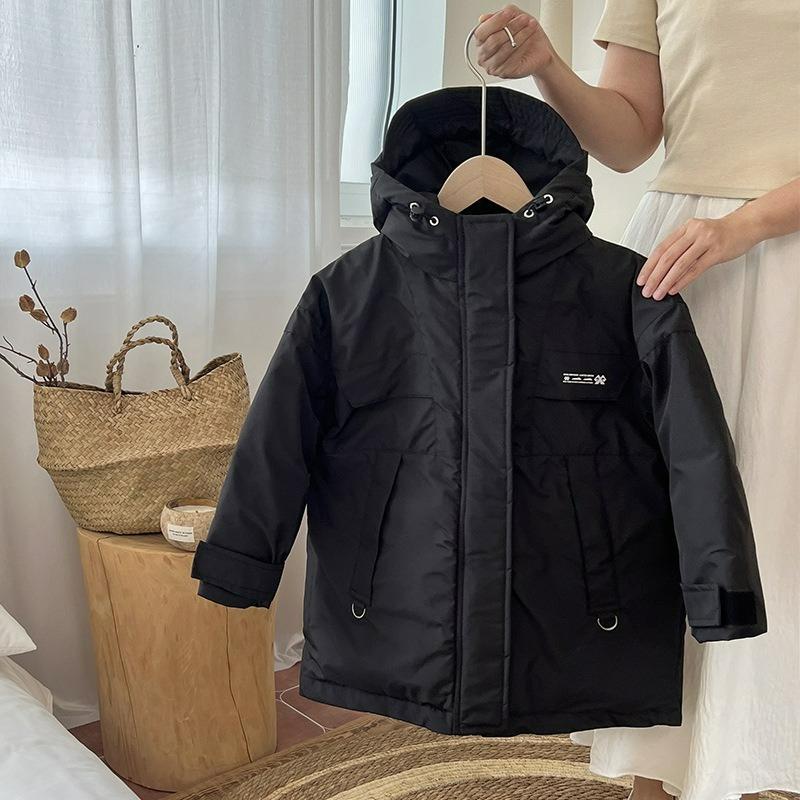 

Детские пуховики для мужчин и женщин, одежда для детей большого и среднего возраста, осенне-зимние утепленные куртки с капюшоном, пуховики 160