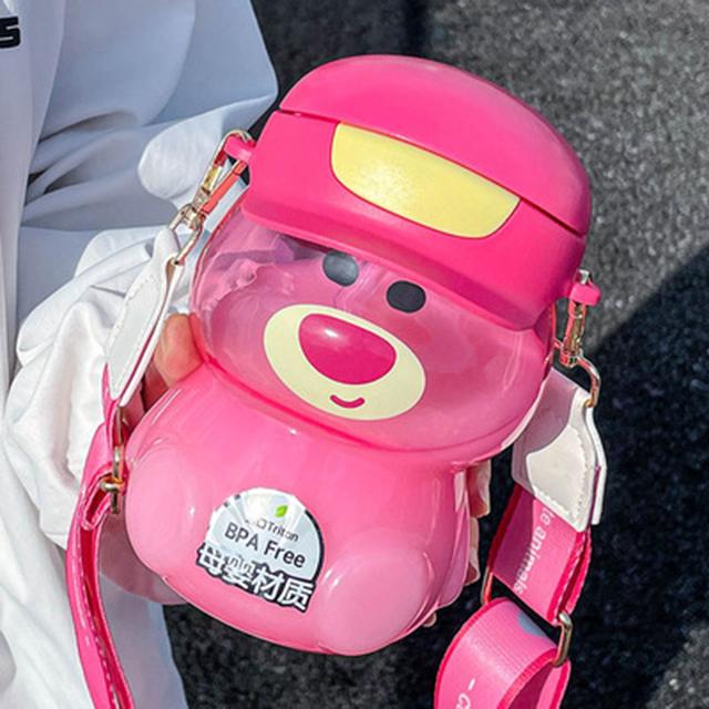 

Cute Bear Water Bottle For Kids Girl School Large Capacity Tritan Plastic Straw Water Bottle With Strap Travel Sport Drinkware St Practical Use 901-1000ml