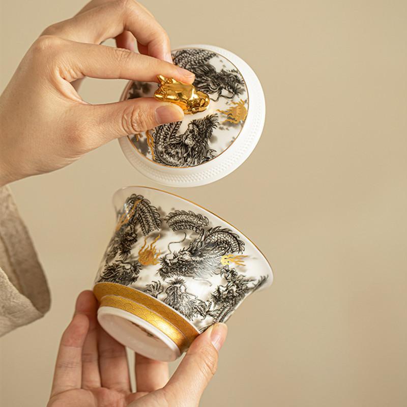 Čínský ručně vyráběný drak, keramický gaiwan, šálek na čaj, domácí krása, přenosná čajová miska, porcelánová čajová sada, příslušenství 160ml