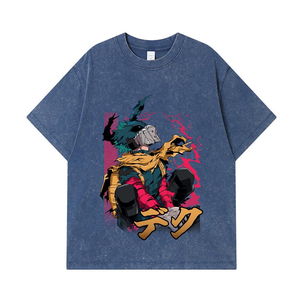 275 GSM Washed T-shirts 100% Cotton My Hero Academia V16 Deku Print Unisex Heavy Cotton T Shirt
