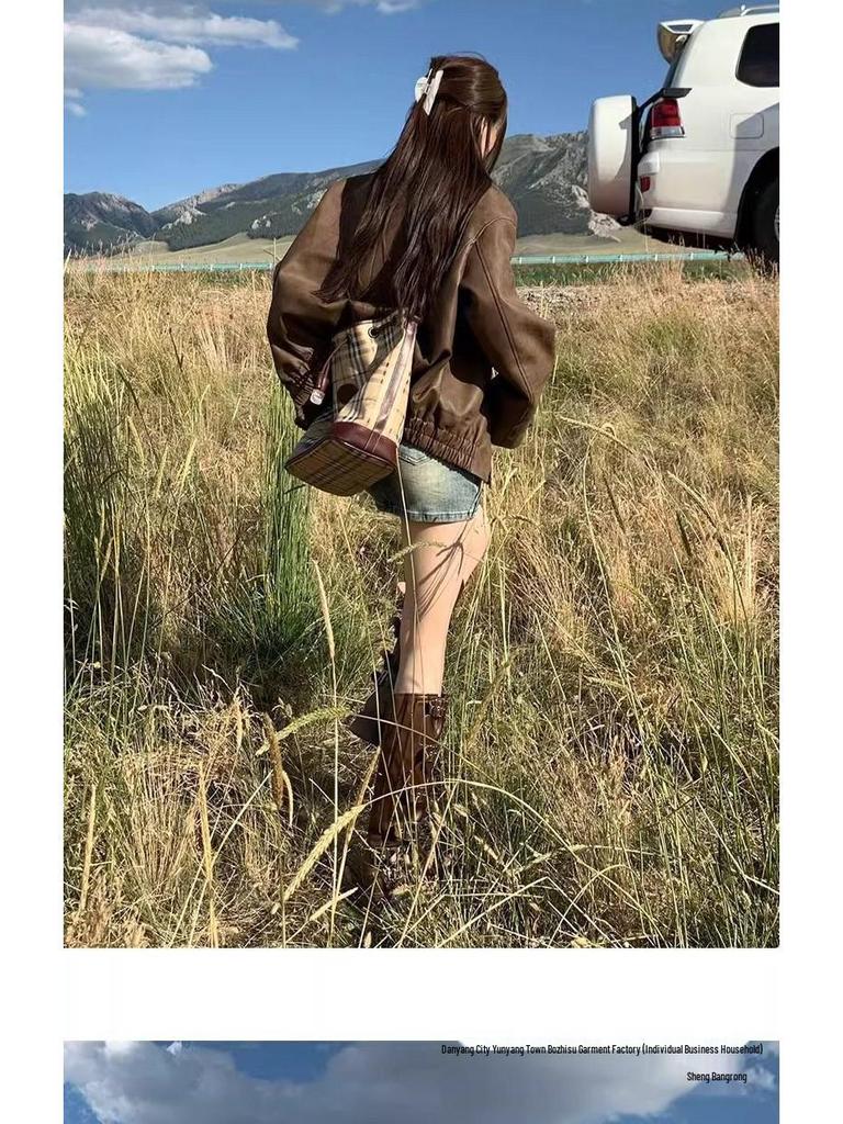 Women's Brown Retro Leather Motorcycle Jacket - New Spring & Autumn Style