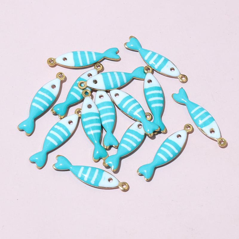 20pcs 18x5mm Stainless Steel Fish Enamel Charms Pendant Stainless Steel DIY Jewelry Making Accessories Findings 