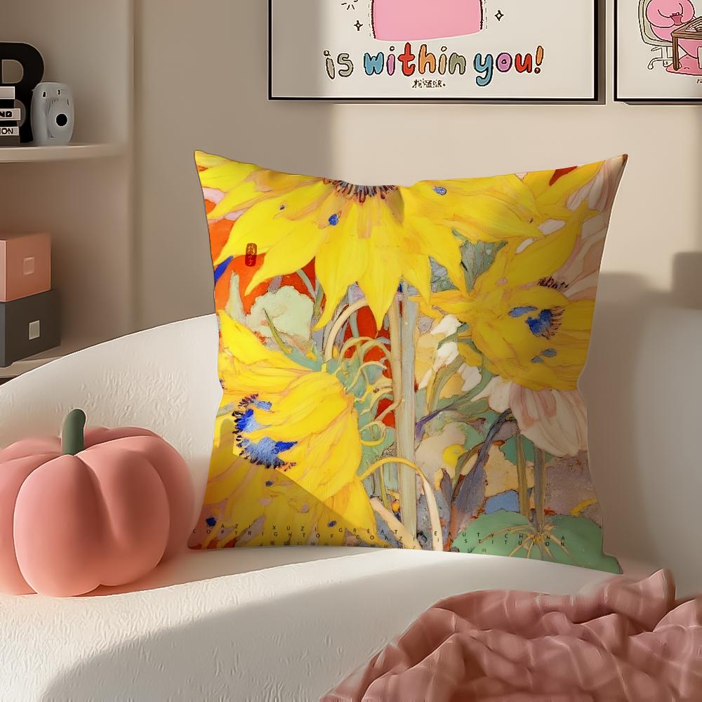 sunflower Cushion Cover Pillowcase Short Plush Invisible zipper Room Sofa Cushion Cover