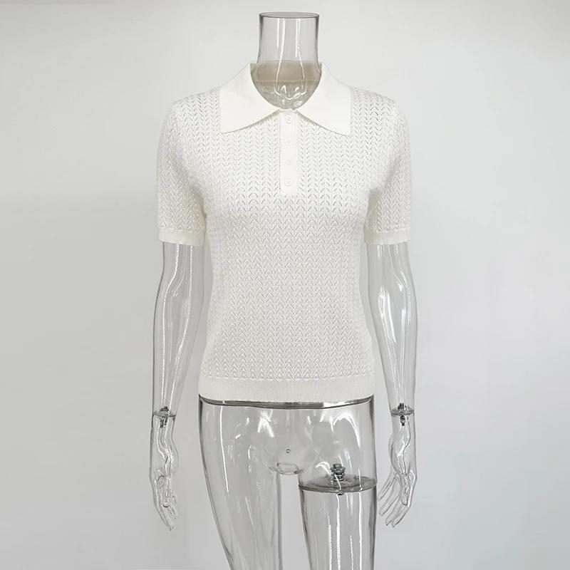 Knitted Sweater T shirt Women Tops 2026 Summer New Short Sleeve Polo Sweater Casual Loose Lapel Sweater Fashion Casual T shirt