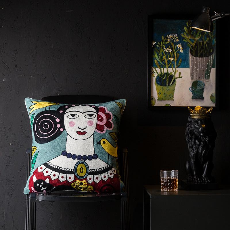 Christmas Picasso European and American Style Abstract Cushion Cover Living Room Sofa Embroidered Cushion Bedside Pillow Cover