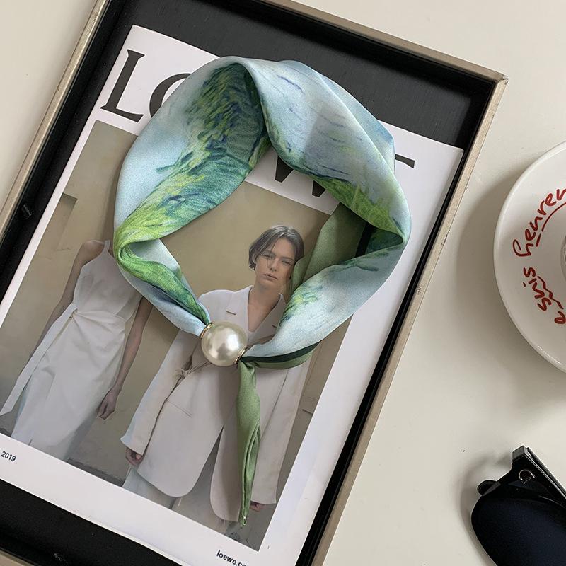 Elegantes Perlen-Schwanz-Magnetverschluss-Schal Einfache Mode Vielseitige Damen Frauen Seidenschal Künstlerische Accessoires Nackenwickel Schals