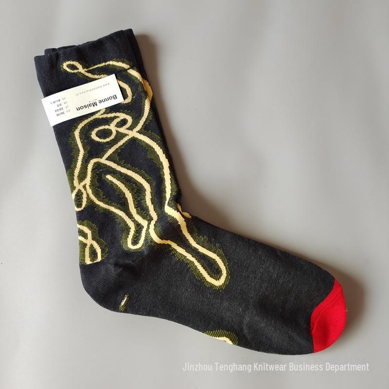 Șosete la modă cu pictură în ulei franceză: Șosete de vițel colorate, cu tub mediu-înalt, de nișă, la modă pentru femei