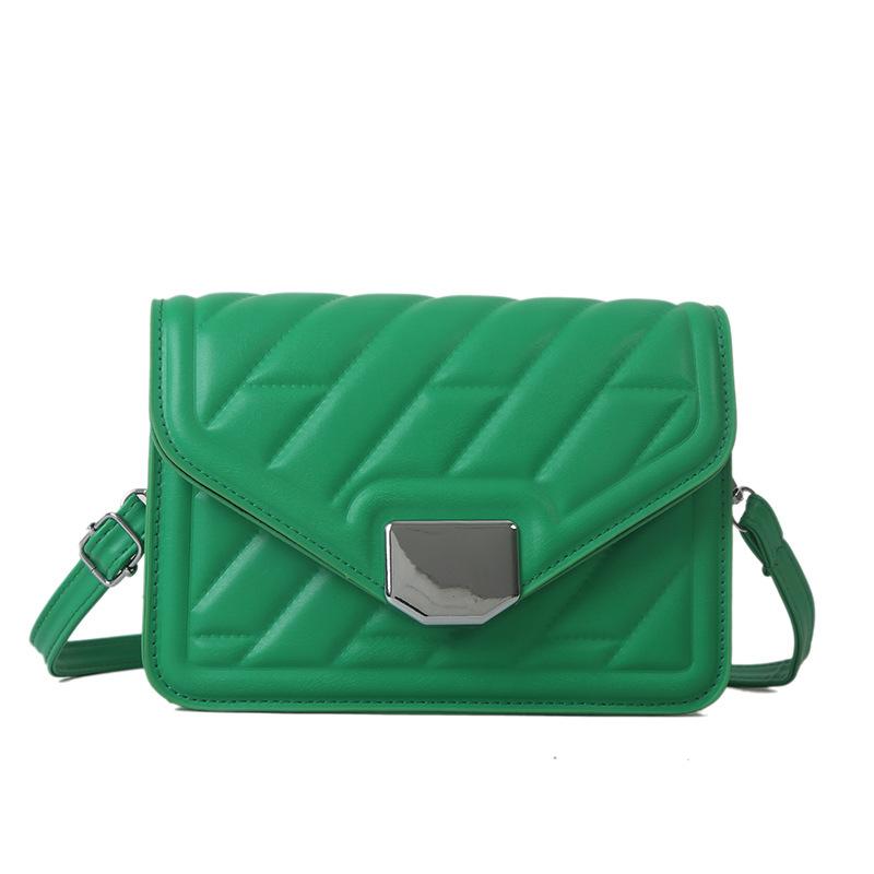 

2024 однотонна ПУ модна жіноча сумка, персоналізована твілова строчка, сумка на плече, проста металева пряжка, кросбоді, маленька квадратна сумка зелений