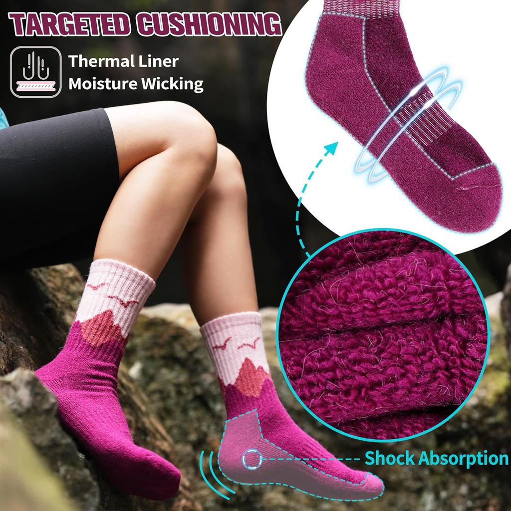 1 Pair Women's Merino Wool Hiking Socks Antibacterial Thick Thermal Cushion Athletic Outdoor Camping Sports Socks