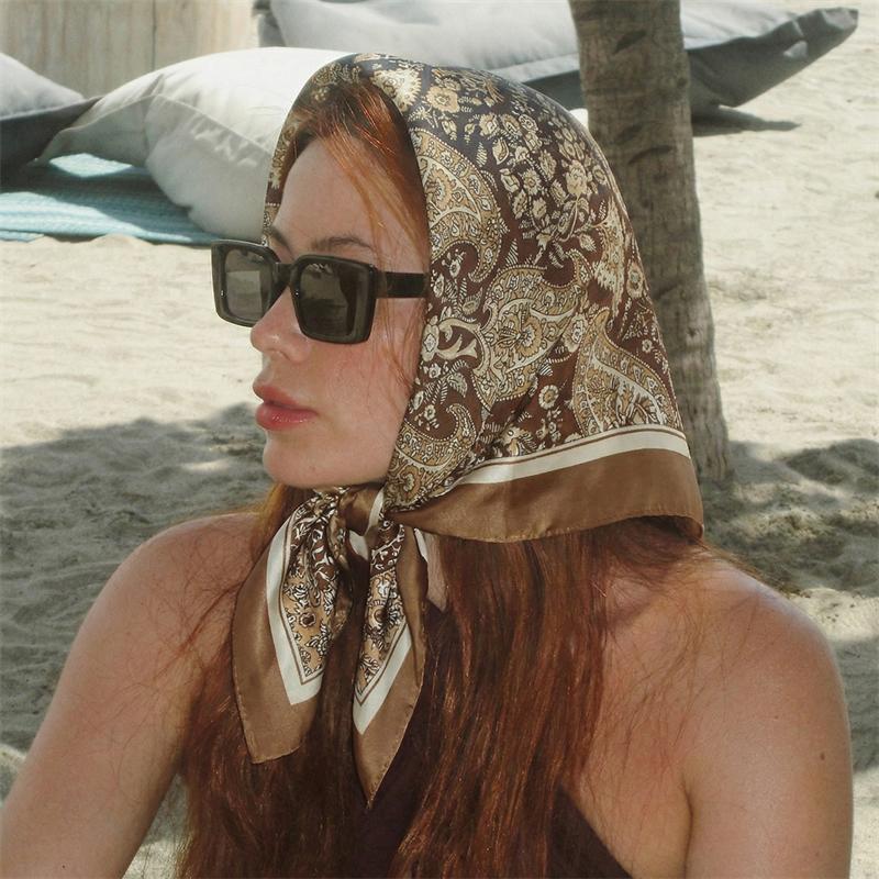 New Luxury Printing Silk Square Scarf Women Neck Hair Tie Band Beach Hijab Kerchief Head Headbands Bandana Female Foulard 70cm
