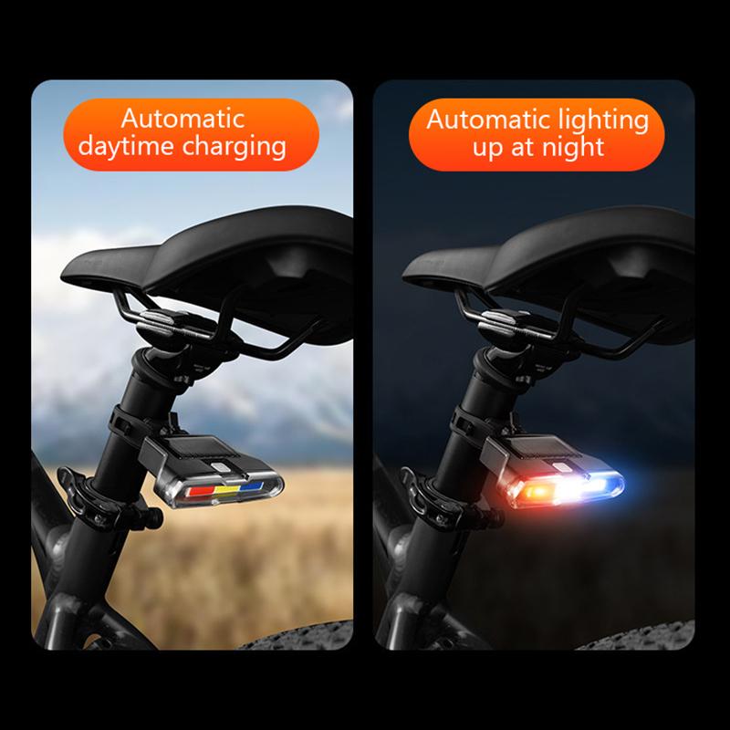 Solární přední světlo na kolo s vysoce svítivými COB LED diodami, 7 režimů, přední světlo, bezpečnostní výstražná zadní světla, vodotěsné zadní světlo na kolo