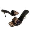 Móda 2025 Léto Dámské Moderní Pantofle se Čtvercovou Špičkou Módní Leopardí Šaty Sandály Dámské s Tenkými Podpatky Pantofle Plus Size Zapatos