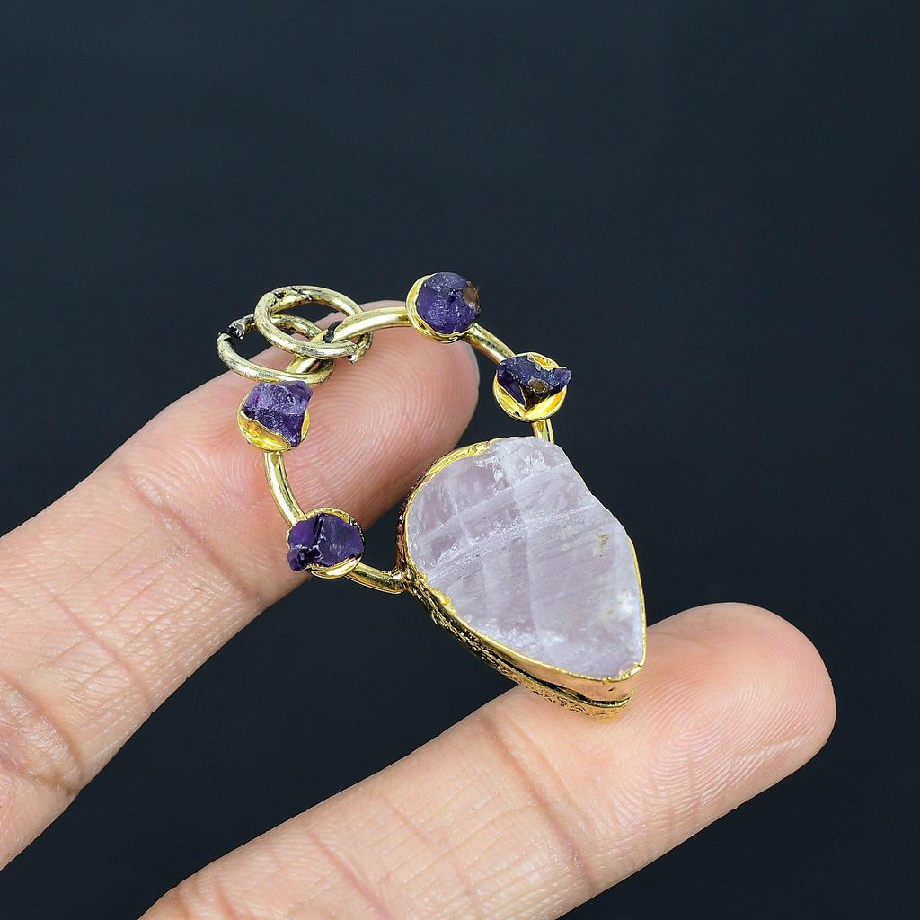 Rose Quartz Jewelry, Copper Electroformed Pendant Handmade Gemstone Jewelry, Gifts For Wife Brand New Pendant