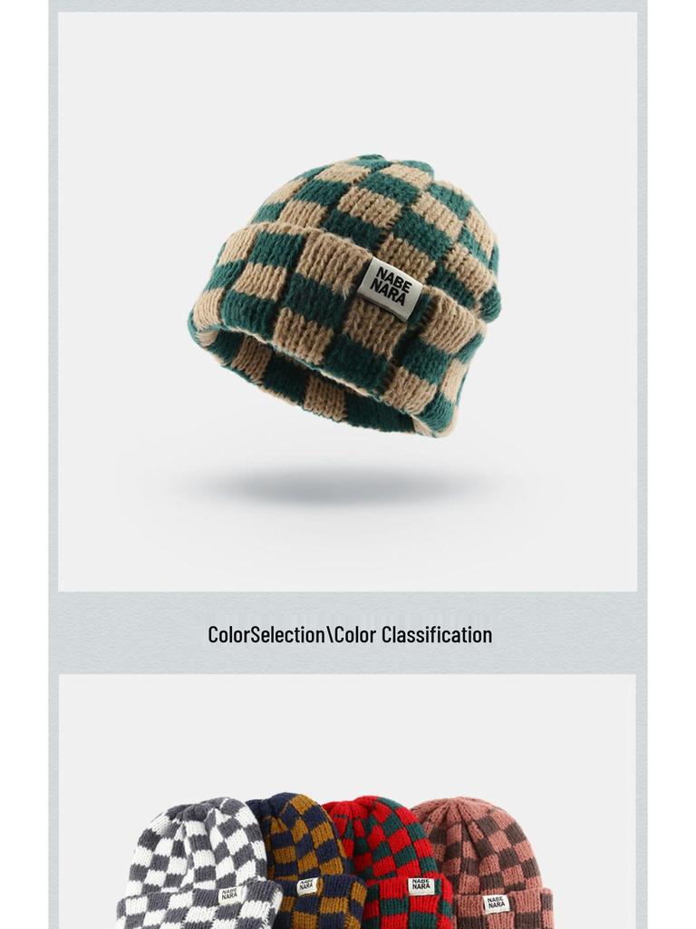 Damrutig stickad ullmössa, Koreansk & Japansk stil, Höst/Vinter, Stor passform, Ansiktsförminskande, Julutgåva