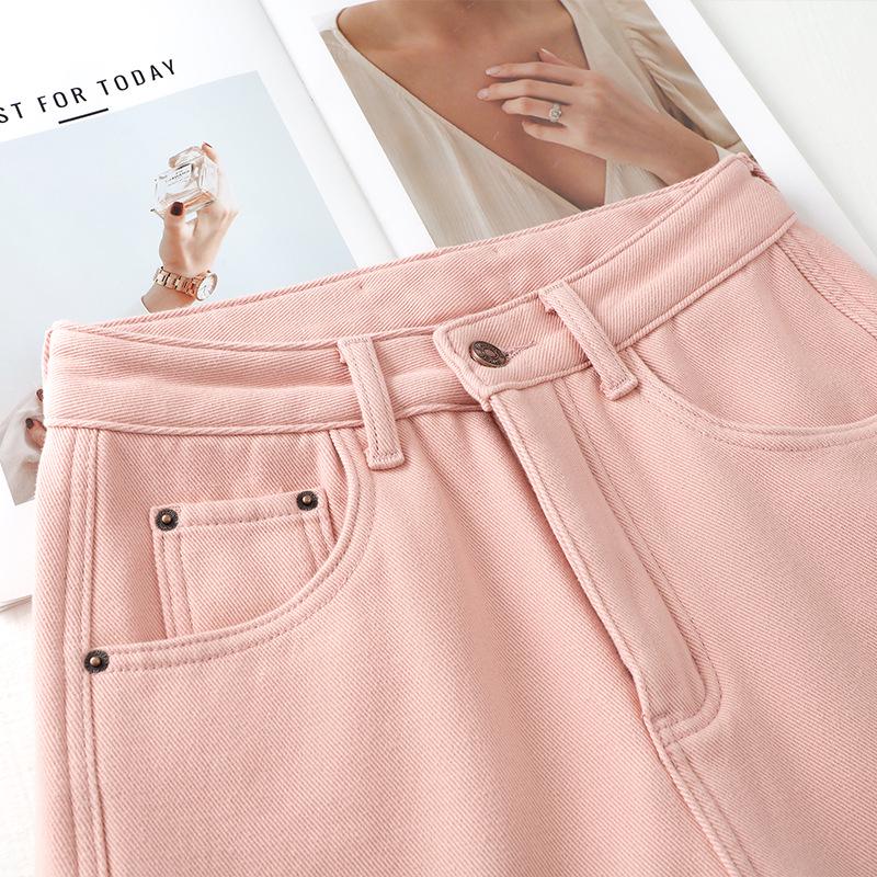 Women's Pink Fleece-Lined Wide-Leg Jeans - 2024 Autumn/Winter Collection