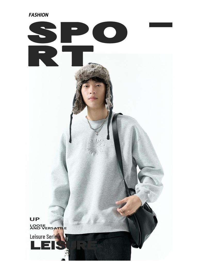 Men's American-Style Crew Neck Sweatshirt, 2025 Autumn/Winter Trend, Loose Fit Long-Sleeve Base Layer.
