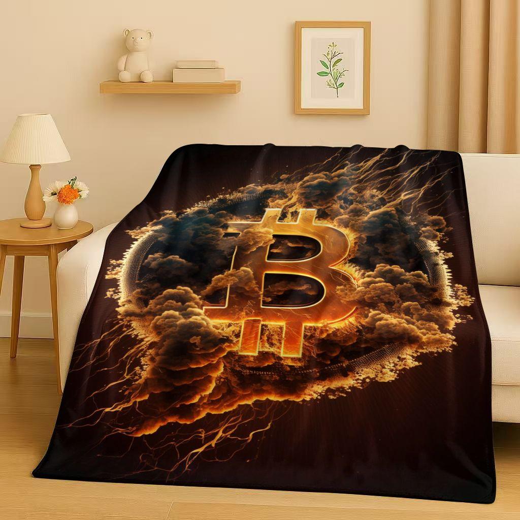 3D Rich BTC Bitcoin Circuit Board Art Cartoon Flannel Blanket,Ultra Soft Warm Plush Throw for Home Bedroom Bed Sofa Cover Kids
