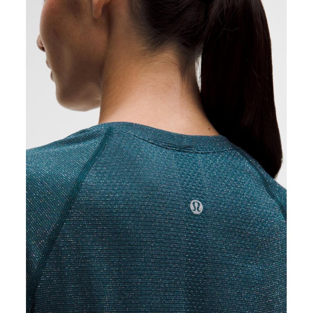 Lululemon Swiftly Tech Short Sleeve Shirt 2.0 Waist Length  Sparkle Indochine Blue Rainbow Lurex