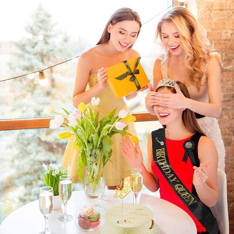 Birthday Tiara and Crown for Women Birthday Sash for Girls Birthday Decorations Rhinestones Headband Hair Accessories