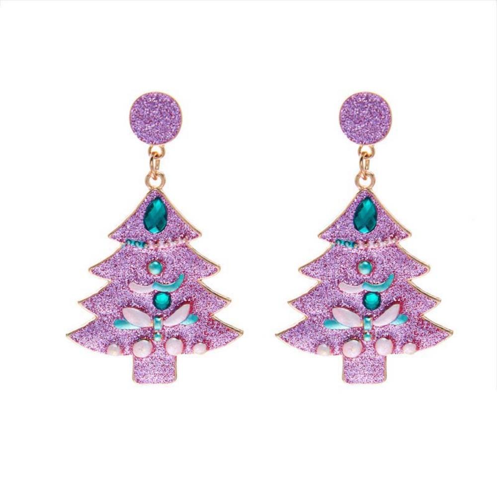 Colorful Rhinestone Drop Ear Drop Dangle Crystal Xmas Studs Christmas Tree Earrings  Fashion Women
