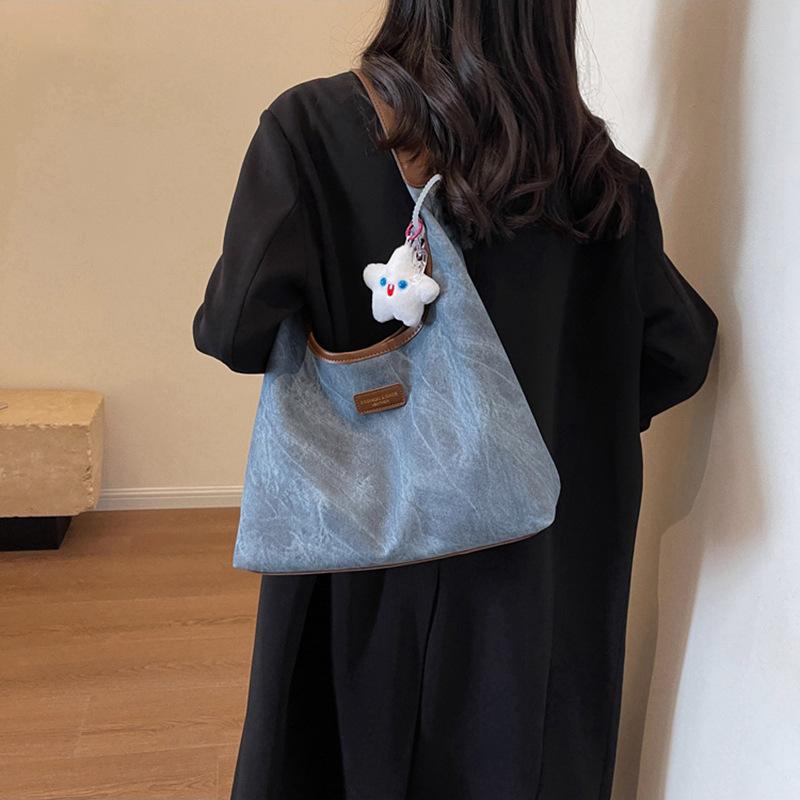 Tote Bag New Large-capacity Women's Bag Commuting Canvas Denim Bag Underarm Shoulder Bag