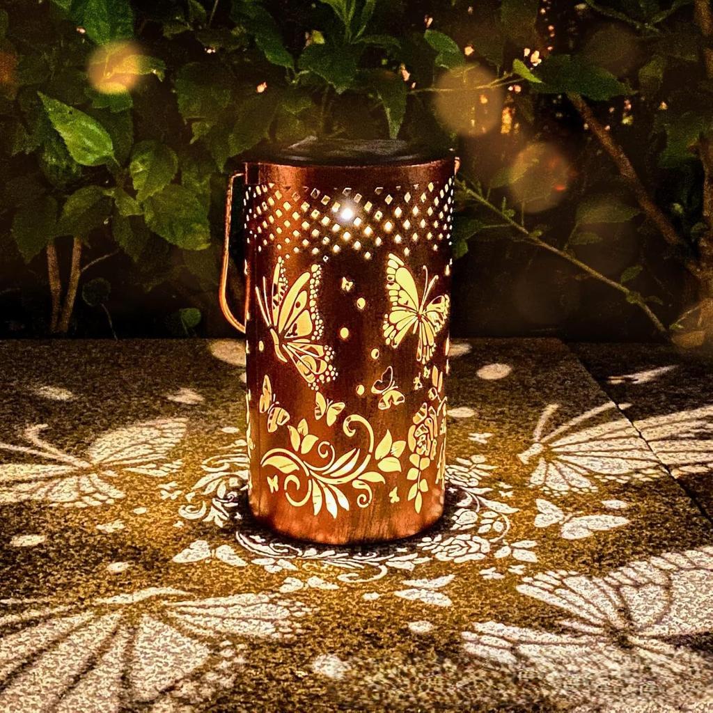 Butterfly Shadow Solar Light IP65 Waterproof Butterfly Solar Outdoor Lantern Metal Butterfly LED Lantern for Patio Lawn Pathway