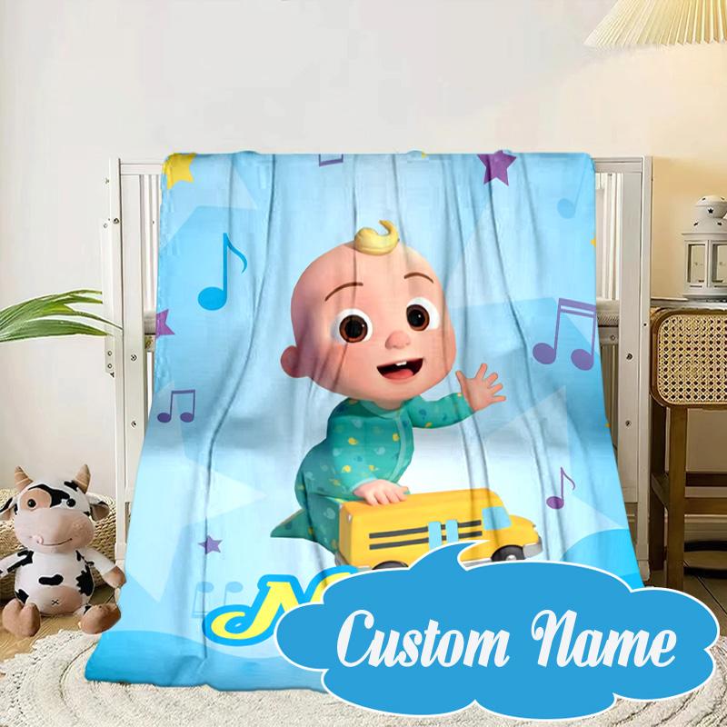 Custom Name Coco-melon Happy Journey Blanket bed sofa Blanket Flannel Blanket for Camping, Hiking, Picnic Essentials,gift for Fan family