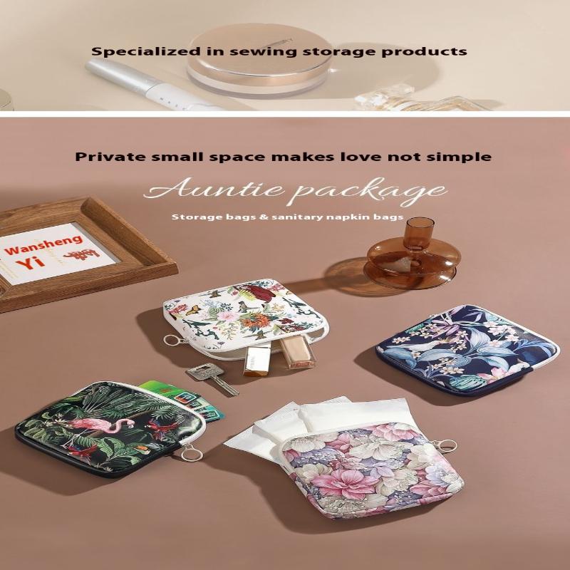 Creative Pvc Sanitary Pads Bag  Floral Print Large Capacity Multipurpose Coin Purse Portable Cosmetic Storage Bag