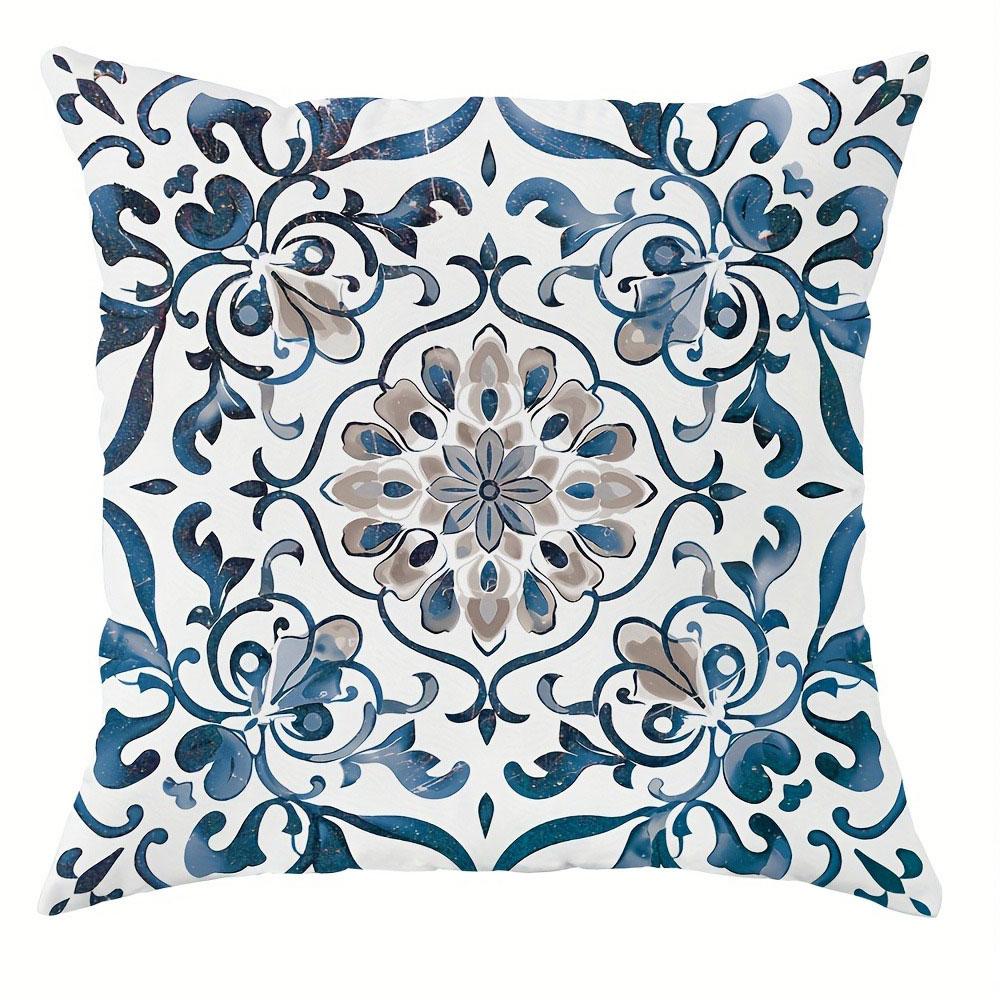 

Сине-белый ретро-узор, наволочка для домашнего декора, подушка для гостиной, дивана, полиэстеровая наволочка с молнией 16x16Inch