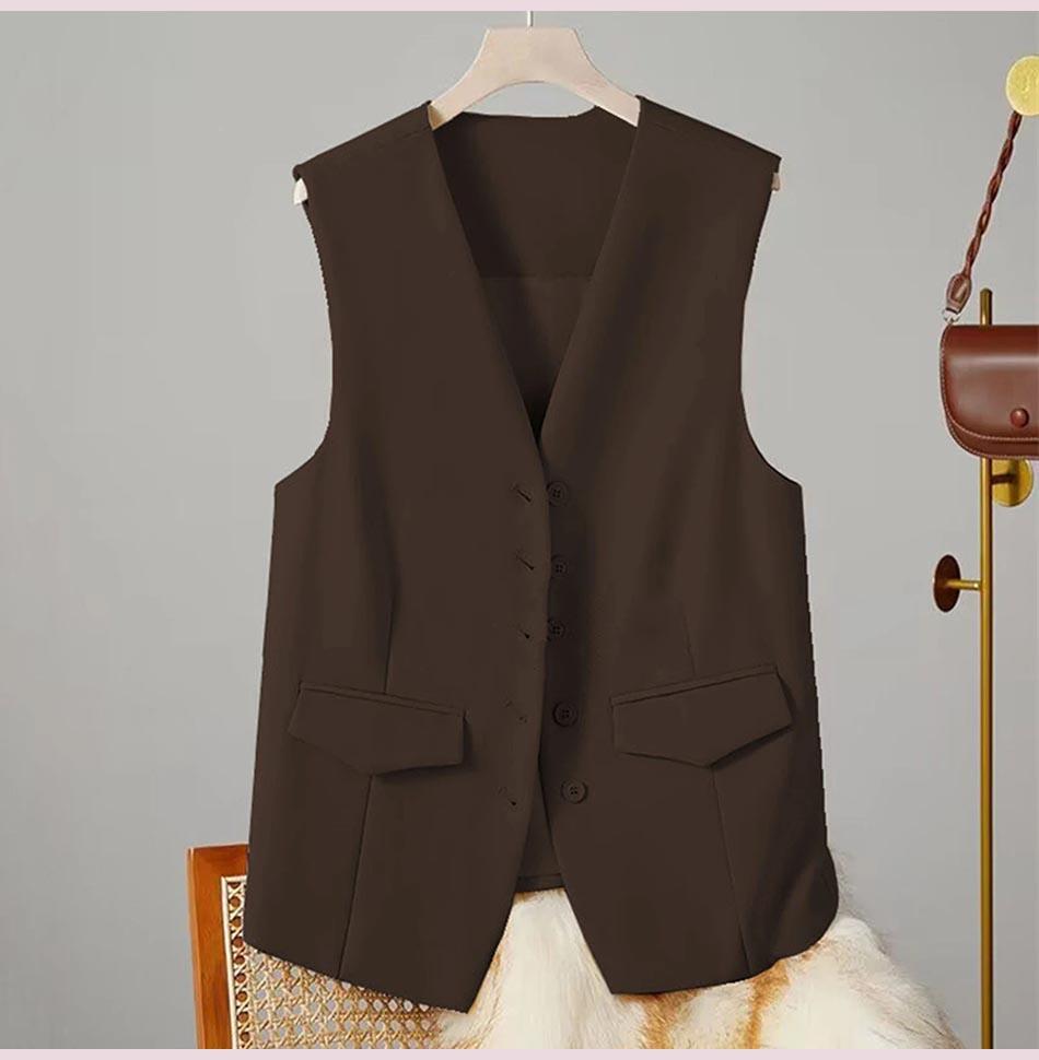 Dámská obleková vesta Elegantní dámská vesta s výstřihem do V Business vesta Bez rukávů Vesta pro styl dojíždění do kanceláře Jednobarevná Jednořadá