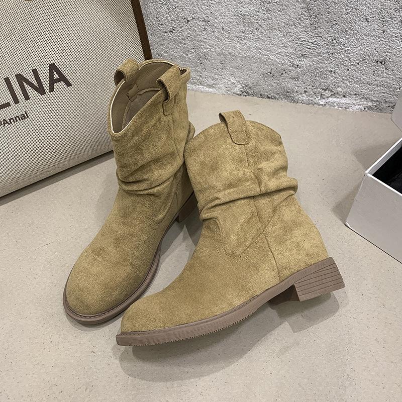 Retro Western Cowboy Martin Boots Autumn New Round Head Wasteland Wind with Skirt Thick Heel Pile Boots Short Boots