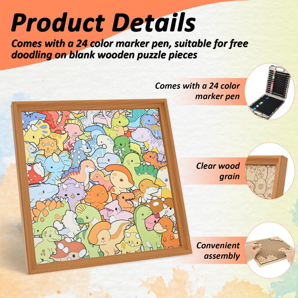 DIY Wooden Puzzle With Frame Cat/Dog/Rabbit Unique Animal Wood Puzzle Hand-Painted Coloring Wooden Puzzle Kid Gifts Home Decor