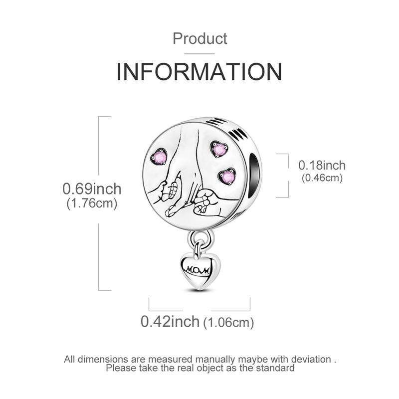 Fit Original Copper Charms Beads Mother Hold Hands Daughter Pink Charms For Women Fine Diy Birthday Jewelry Gifts