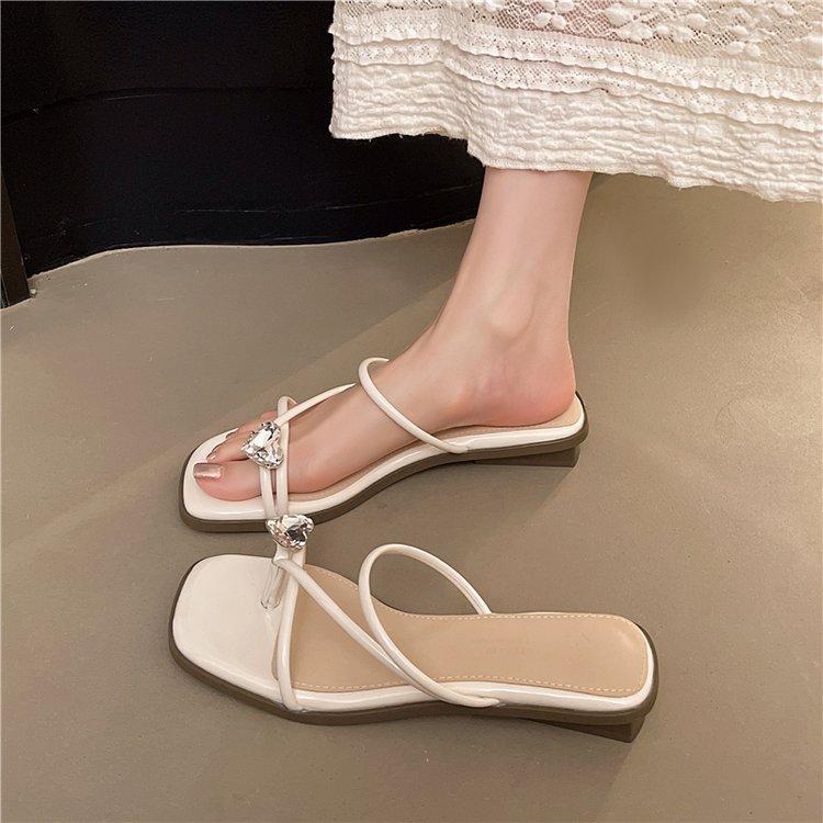 French Evening Breeze Cool Slippers Summer Outer Wear Women's Shoes New Year Silver Square Head with Skirt Thick Heel Sandals