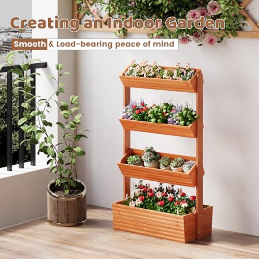 Wooden Raised Garden Bed Vertical Planter Box Freestanding Plant Stand for Indoor Outdoor Plants Herbs Flowers Vegetables Garde