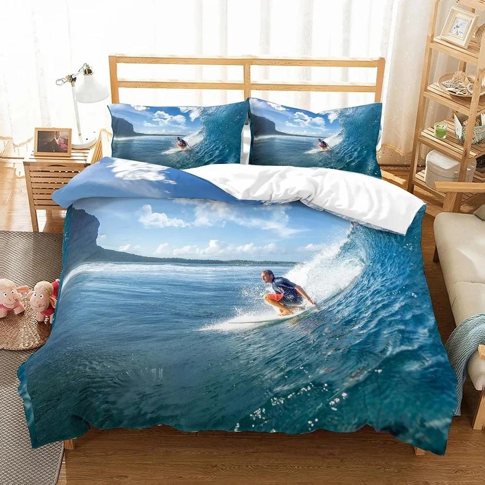 Comforter Sea Surfing Bedding Set Surf Modern Outdoor Extreme Sports Queen King Ocean Surfboard Polyester