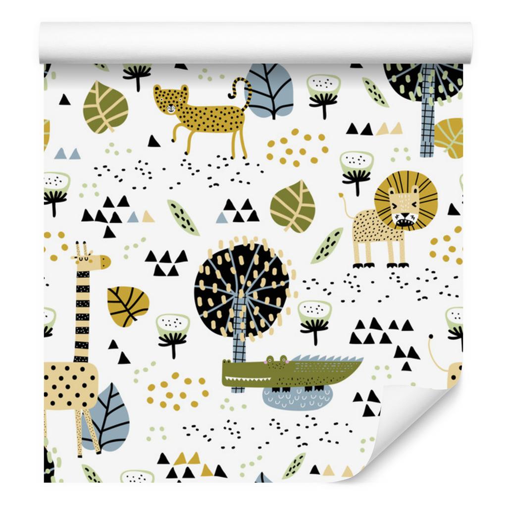 Lions Trees Leaves and Dots Wallpaper for Living Room and Bedroom 50x1000