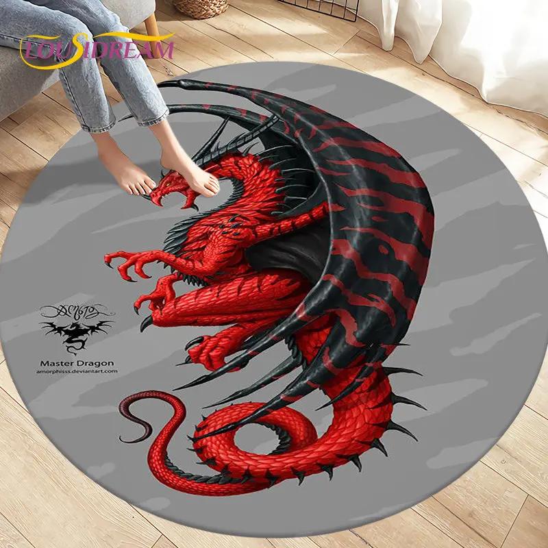 3D Cartoon Mysterious Dragon Area Rug,Round Carpet Rug for Living Room Bedroom Sofa Decoration,Kid Play Game Non-slip Floor Mat