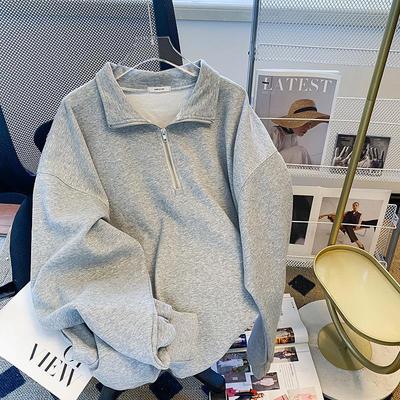 Fall Pullover Half Zipper Bf Style Large Size Loose American Color Hoodie Women'S Medium Length Large Version Top