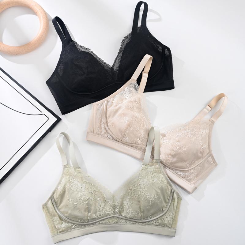 Mulberry Silk Wireless Push-Up Lace Bra for Large Bust 75A шампанского