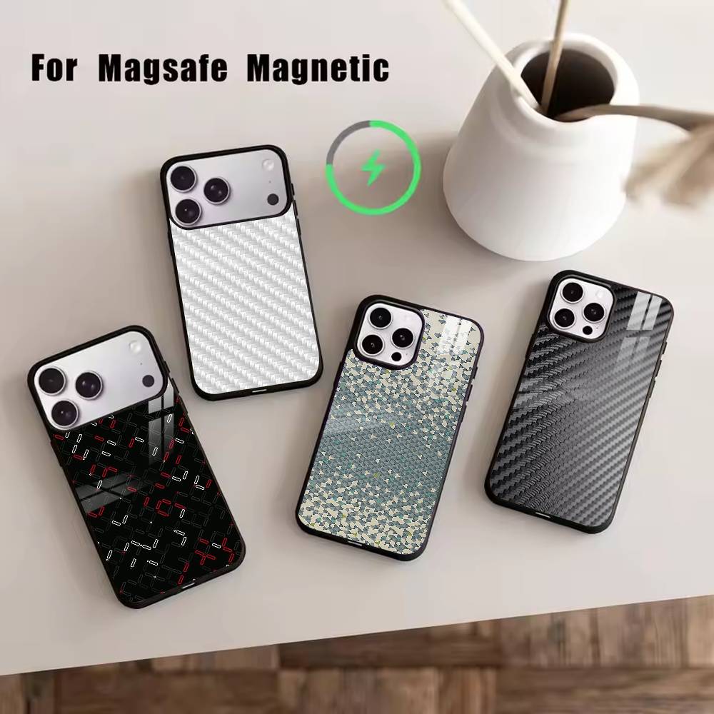 Carbon Fiber Weave Phone Case For iPhone17,16,15,14,13,12,11 Plus,Pro Magnetic For Magsafe Wireless Charging