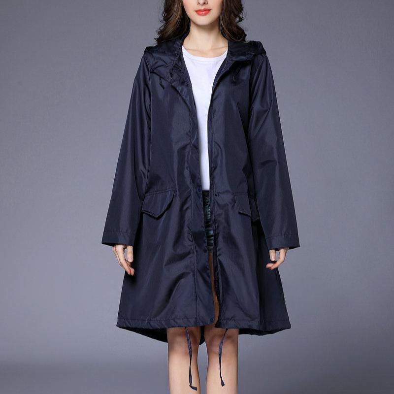 

Модный женский мужской плащ куртка ветровка легкий дышащий на молнии дождевик пончо ветрозащитный капюшон дождевик верхняя одежда XL темно-синий