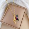 Flower Elf Wings Light Luxury Temperament Gorgeous Full Diamond Necklace Female Versatile Collarbone Chain Titanium Steel Chain