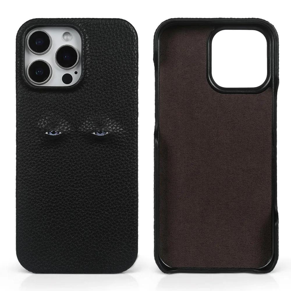 Unique Eye Design Genuine Leather Case for Iphone 16 Pro Max 18Pro 17 14 13 12 Phone Shell Personal Back Protective Coque Capa