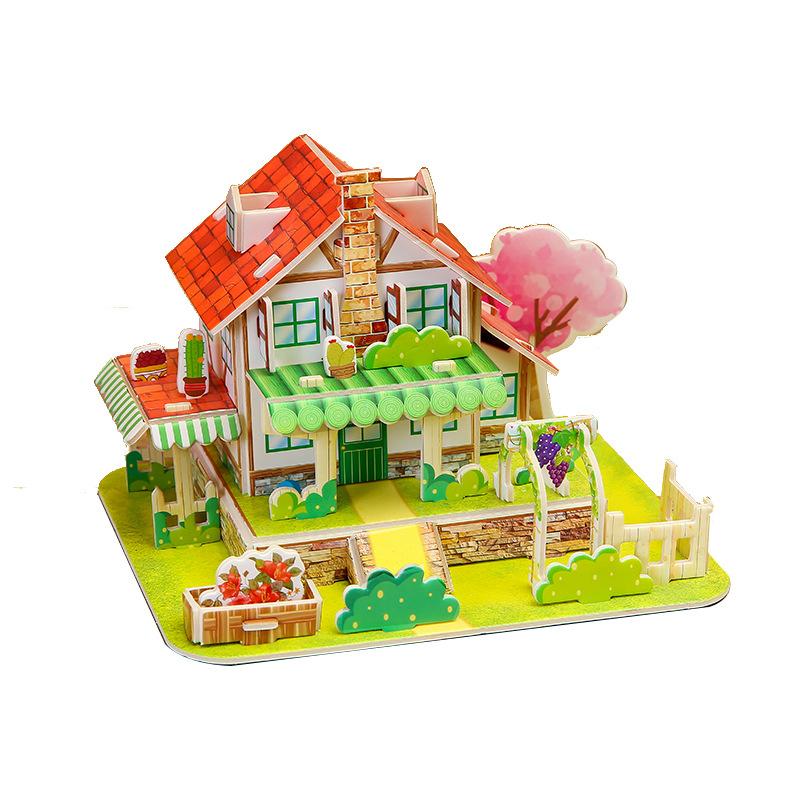 Paper Cardboard 3D Puzzle Kindergarten Children's Handmade Three-dimensional House Villa Model Early Educational Toys