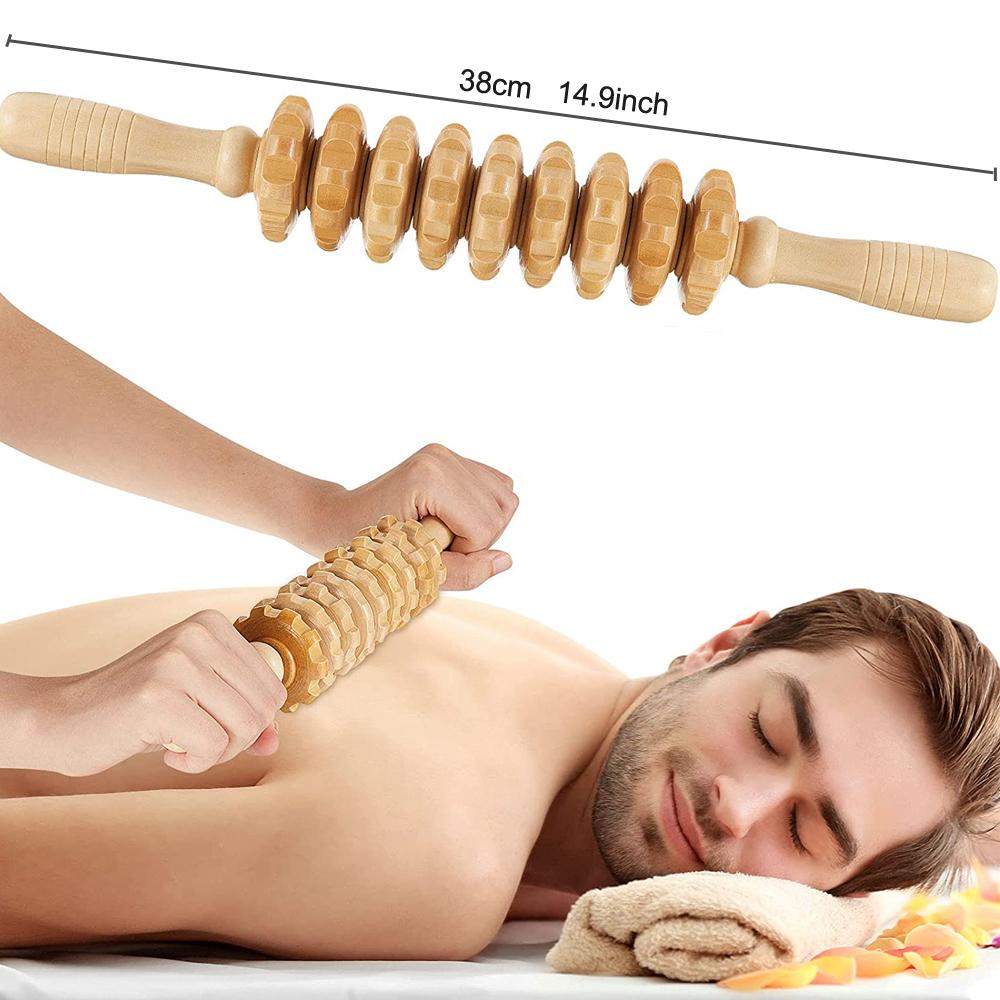 Tcare Wooden Exercise Roller Gua Sha Handheld Cellulite Blasters Sports Injury Body Trigger Point Muscle Roller Sticks Massager