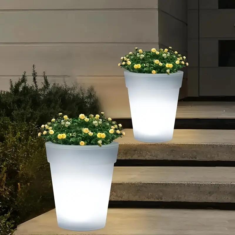 Vaso de Flores LED Solar para Exterior Vaso de Plantas Brilhante Luz Vaso de Plantas Iluminado Balde Artificial para Vaso de Flores Luz Vaso Decoração