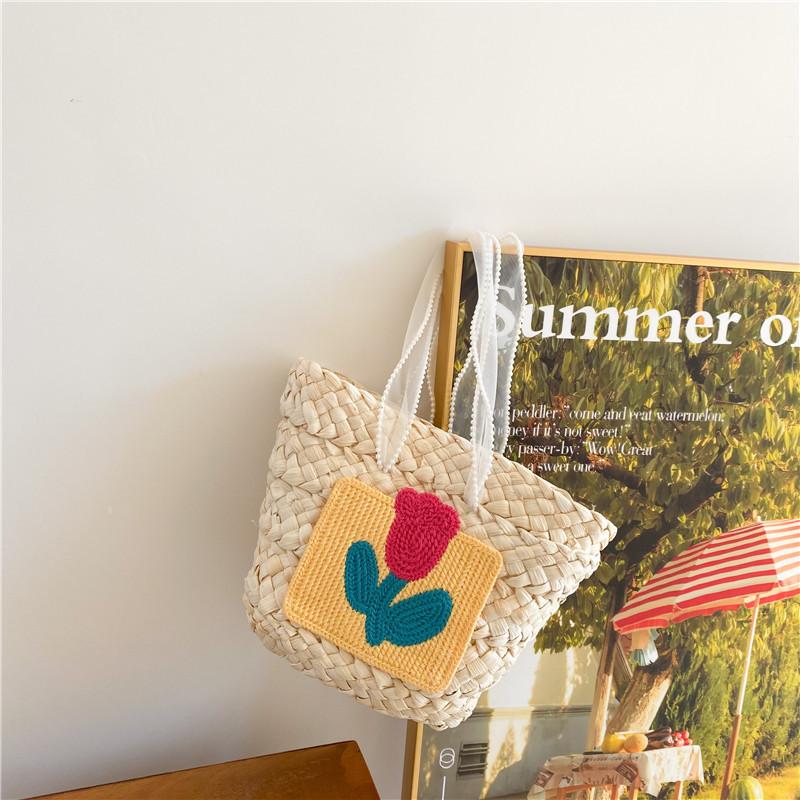 

Stylish Kids Flower Weave Tote Bag For Summer Beach With Fun Design And Bright Colors Yellow Fabric